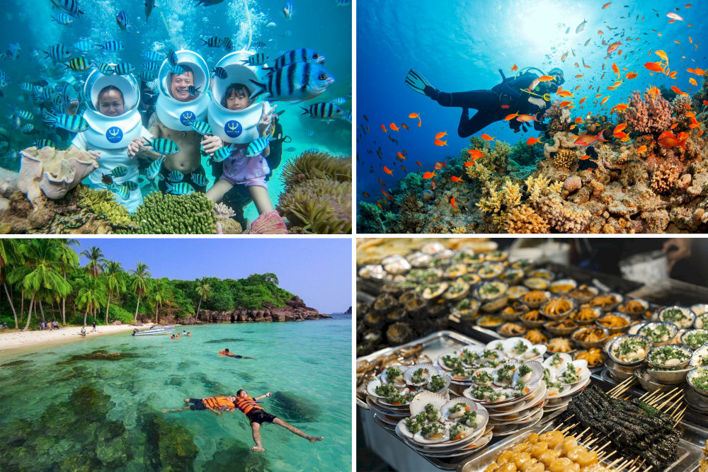 A combined itinerary of sea walking, snorkeling, island visit offers a complete day of exploration and adventure 